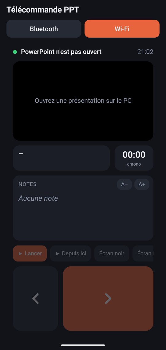 Télécommande sur le téléphone : aperçu de la diapositive et notes